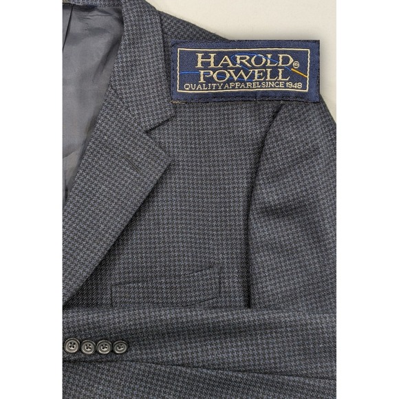 Harold Powell Alpaca Wool Blazer Sport Suit Jacket Blue Black Houndstooth 44R
